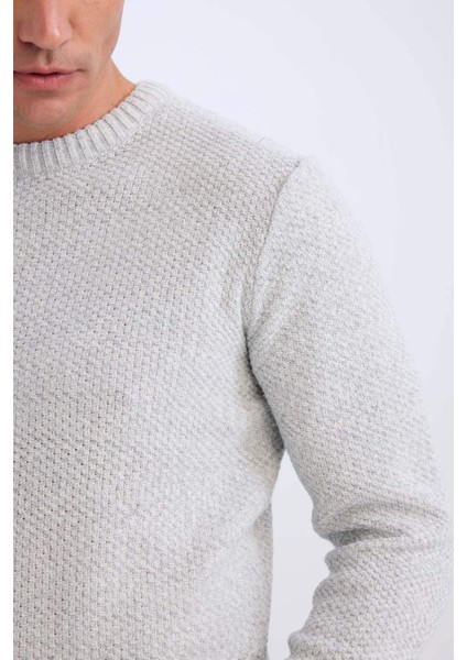 Standart Fit Normal Kesim Bisiklet Yaka Dokulu Basic Düz Triko Kazak R1175AZ24WN