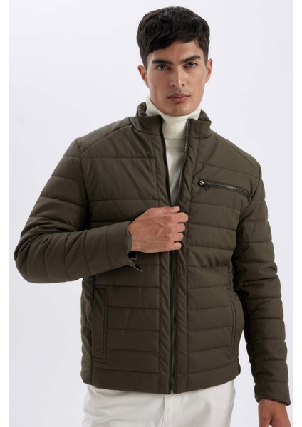Su Geçirmez Slim Fit Dar Kesim Dik Yaka Fermuarlı İç Cepli Sunş Deri Ceket Mont X4014AZ24WN