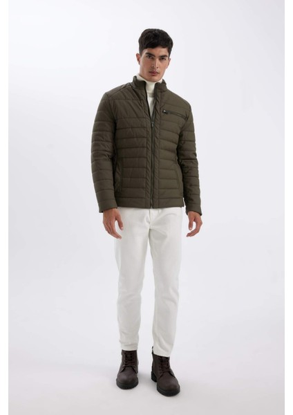 Su Geçirmez Slim Fit Dar Kesim Dik Yaka Fermuarlı İç Cepli Sunş Deri Ceket Mont X4014AZ24WN