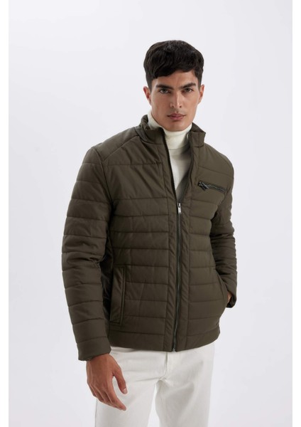 Su Geçirmez Slim Fit Dar Kesim Dik Yaka Fermuarlı İç Cepli Sunş Deri Ceket Mont X4014AZ24WN