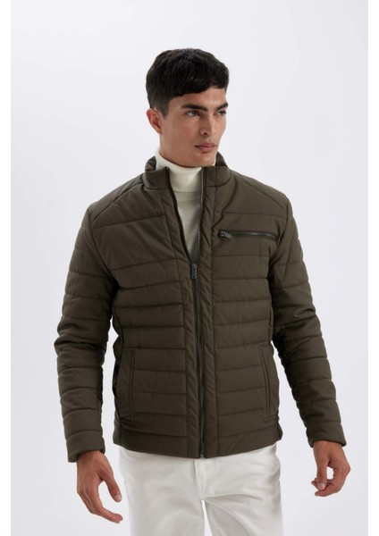 Su Geçirmez Slim Fit Dar Kesim Dik Yaka Fermuarlı İç Cepli Sunş Deri Ceket Mont X4014AZ24WN