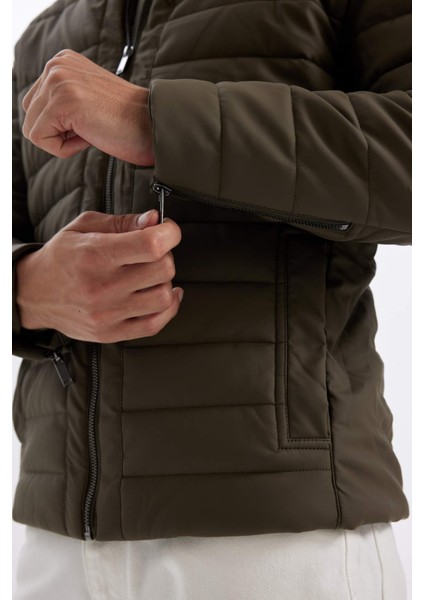 Su Geçirmez Slim Fit Dar Kesim Dik Yaka Fermuarlı İç Cepli Sunş Deri Ceket Mont X4014AZ24WN