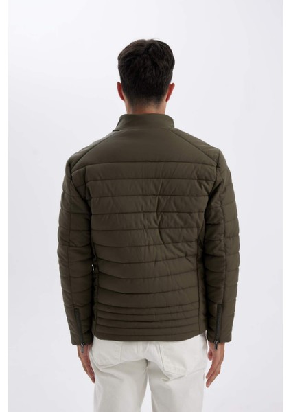 Su Geçirmez Slim Fit Dar Kesim Dik Yaka Fermuarlı İç Cepli Sunş Deri Ceket Mont X4014AZ24WN