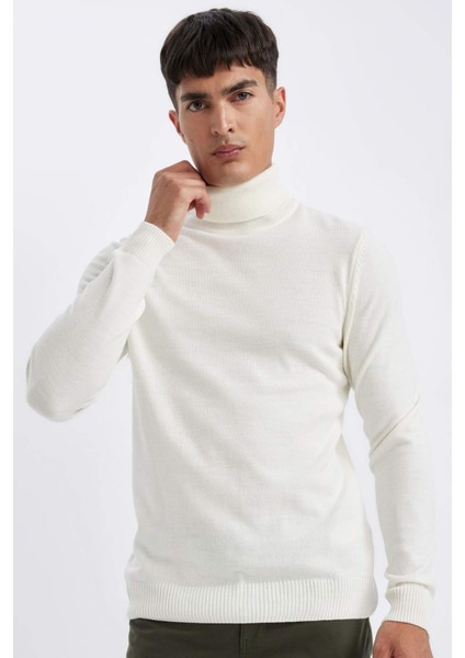 Slim Fit Dar Kesim Balıkçı Yaka Basic Düz Triko Kazak R1124AZ24WN