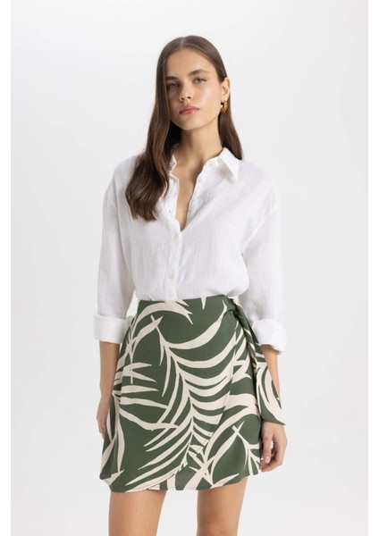 A Kesim Desenli Yüksek Bel Maroken Mini Etek C4803AX24SM