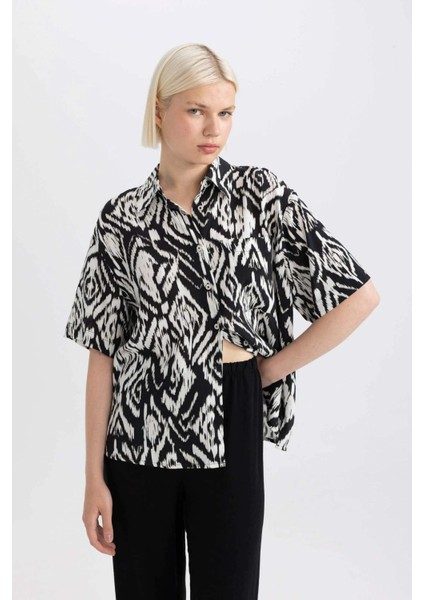 Oversize Geniş Kalıp Desenli Kısa Kollu Gömlek C8731AX24SM