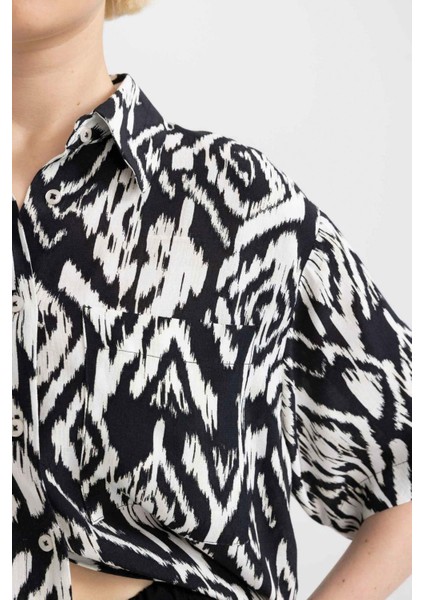 Oversize Geniş Kalıp Desenli Kısa Kollu Gömlek C8731AX24SM