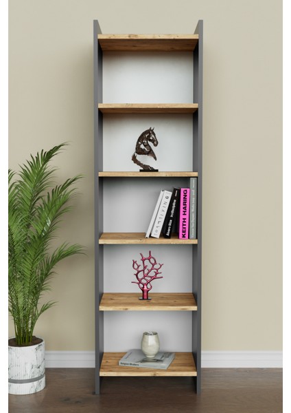 5 Raflı Beyaz Kitaplık Ofis Evrak Çok Amaçlı Kitaplığı Antrasit-Ahşap fiyatları