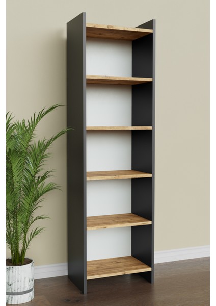 5 Raflı Beyaz Kitaplık Ofis Evrak Çok Amaçlı Kitaplığı Antrasit-Ahşap modelleri