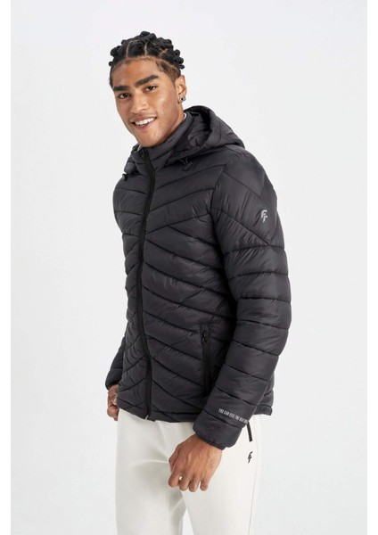 Fit Şişme Mont Su İtici Rüzgar Geçirmez Slim Fit Dar Kesim Kapüşonlu Fermuarlı Cepli A3034AX24AU