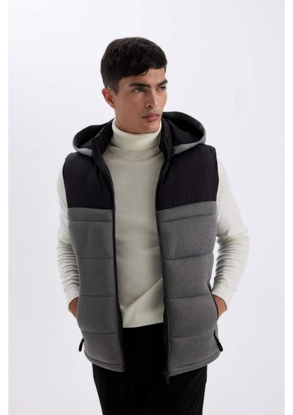 Slim Fit Cepli Yelek Dar Kesim Renk Bloklu Kapüşonlu Fermuarlı C5025AX24WN