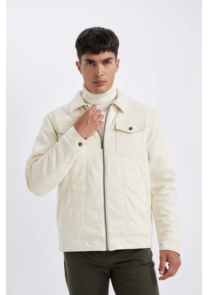 Slim Fit Dar Kesim Gömlek Yaka Fermuarlı İç Cepli Süet Mevsimlik Baharlık Ceket Mont A3254AX24AU