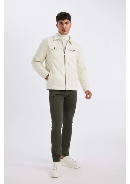 Slim Fit Dar Kesim Gömlek Yaka Fermuarlı İç Cepli Süet Mevsimlik Baharlık Ceket Mont A3254AX24AU