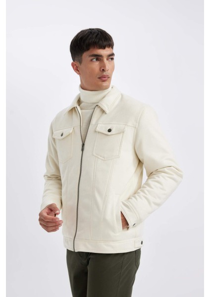 Slim Fit Dar Kesim Gömlek Yaka Fermuarlı İç Cepli Süet Mevsimlik Baharlık Ceket Mont A3254AX24AU