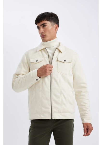 Slim Fit Dar Kesim Gömlek Yaka Fermuarlı İç Cepli Süet Mevsimlik Baharlık Ceket Mont A3254AX24AU