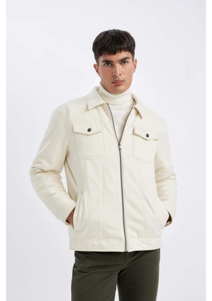 Slim Fit Dar Kesim Gömlek Yaka Fermuarlı İç Cepli Süet Mevsimlik Baharlık Ceket Mont A3254AX24AU