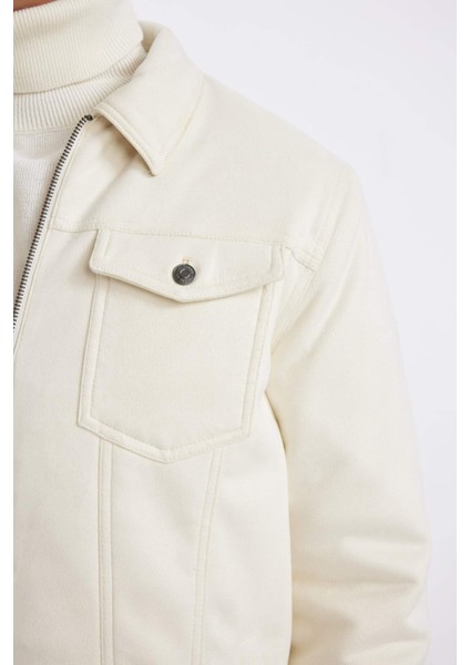 Slim Fit Dar Kesim Gömlek Yaka Fermuarlı İç Cepli Süet Mevsimlik Baharlık Ceket Mont A3254AX24AU