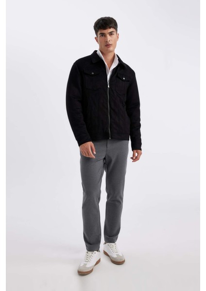 Slim Fit Dar Kesim Gömlek Yaka Fermuarlı Süet Ceket Mont A3254AX24AU