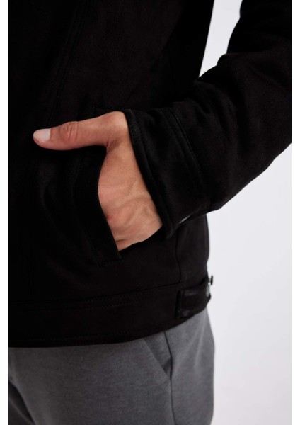 Slim Fit Dar Kesim Gömlek Yaka Fermuarlı Süet Ceket Mont A3254AX24AU