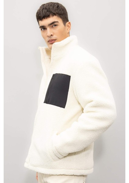 Slim Fit Dar Kesim Dik Yaka Fermuarlı Cepli Pelüş Mont A3255AX24WN