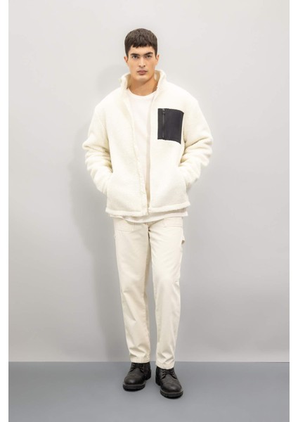 Slim Fit Dar Kesim Dik Yaka Fermuarlı Cepli Pelüş Mont A3255AX24WN