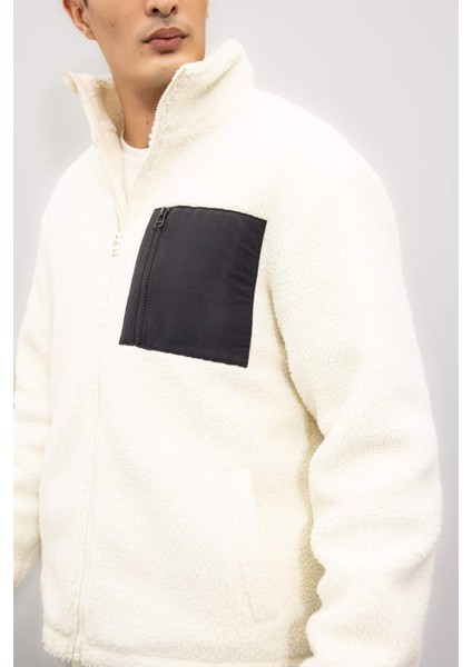 Slim Fit Dar Kesim Dik Yaka Fermuarlı Cepli Pelüş Mont A3255AX24WN