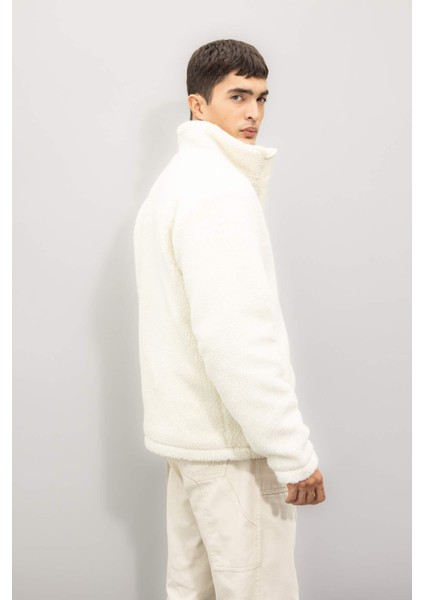 Slim Fit Dar Kesim Dik Yaka Fermuarlı Cepli Pelüş Mont A3255AX24WN