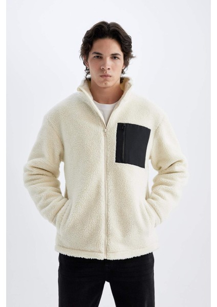 Slim Fit Dar Kesim Dik Yaka Fermuarlı Cepli Pelüş Mont A3255AX24WN