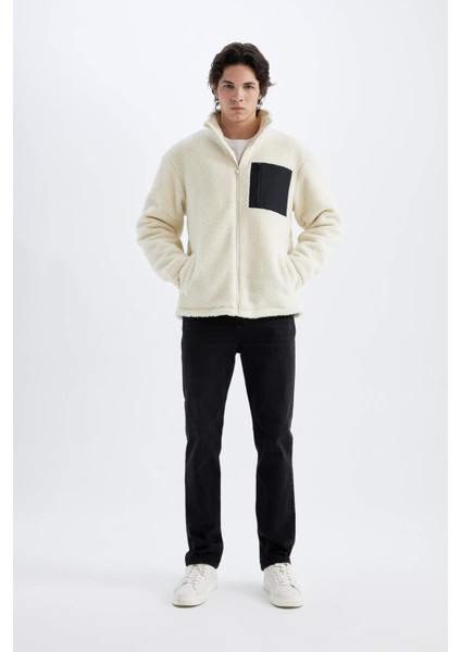 Slim Fit Dar Kesim Dik Yaka Fermuarlı Cepli Pelüş Mont A3255AX24WN