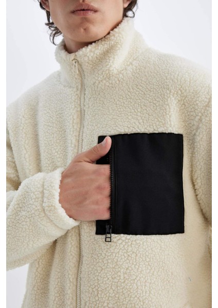 Slim Fit Dar Kesim Dik Yaka Fermuarlı Cepli Pelüş Mont A3255AX24WN