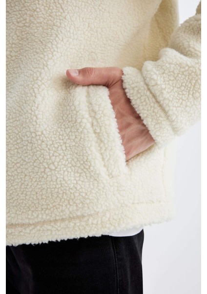 Slim Fit Dar Kesim Dik Yaka Fermuarlı Cepli Pelüş Mont A3255AX24WN