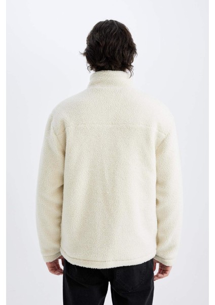 Slim Fit Dar Kesim Dik Yaka Fermuarlı Cepli Pelüş Mont A3255AX24WN