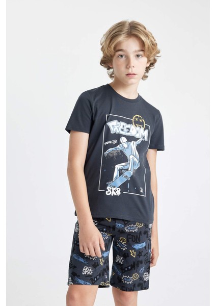 Erkek Çocuk Pijama Takımı Baskılı Kısa Kollu Üst Şort C7910A824SM