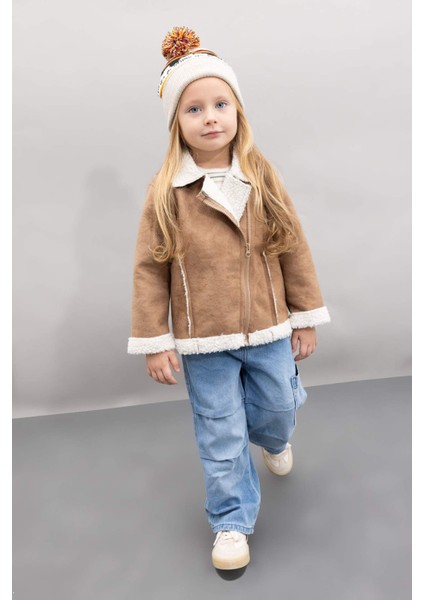 Kız Bebek Gömlek Yaka Mont Suni Kürk Astarlı Cep İçi Polarlı Fermuarlı Süet Mont C6578A524AU