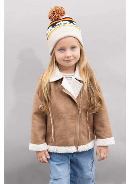 Kız Bebek Gömlek Yaka Mont Suni Kürk Astarlı Cep İçi Polarlı Fermuarlı Süet Mont C6578A524AU
