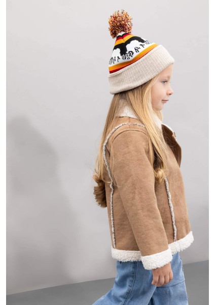 Kız Bebek Gömlek Yaka Mont Suni Kürk Astarlı Cep İçi Polarlı Fermuarlı Süet Mont C6578A524AU