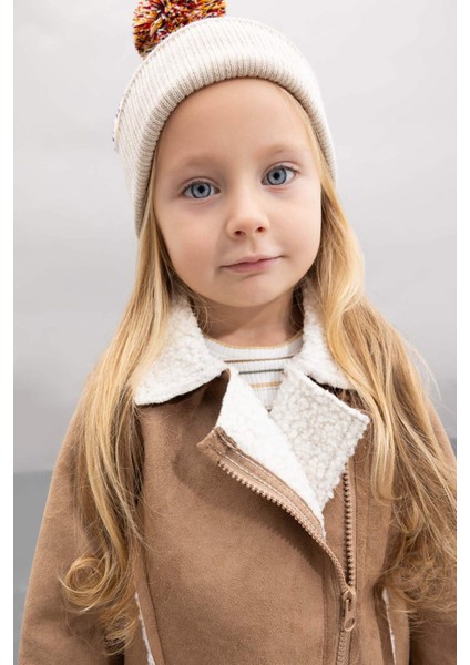 Kız Bebek Gömlek Yaka Mont Suni Kürk Astarlı Cep İçi Polarlı Fermuarlı Süet Mont C6578A524AU