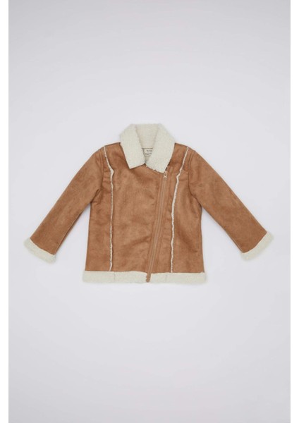 Kız Bebek Gömlek Yaka Mont Suni Kürk Astarlı Cep İçi Polarlı Fermuarlı Süet Mont C6578A524AU