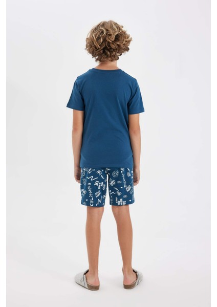 Erkek Çocuk Pijama Takımı Bisiklet Yaka Baskılı Kısa Kollu Şort