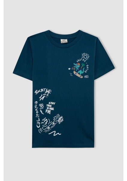 Erkek Çocuk Pijama Takımı Bisiklet Yaka Baskılı Kısa Kollu Şort