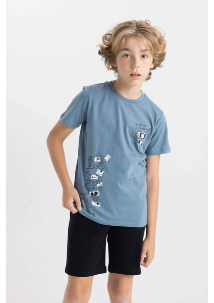 Erkek Çocuk Disney Mickey & Minnie Pijama Takımı Kısa Kollu Üst Şort C7914A824SM