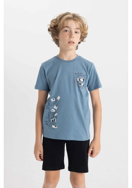 Erkek Çocuk Disney Mickey & Minnie Pijama Takımı Kısa Kollu Üst Şort C7914A824SM