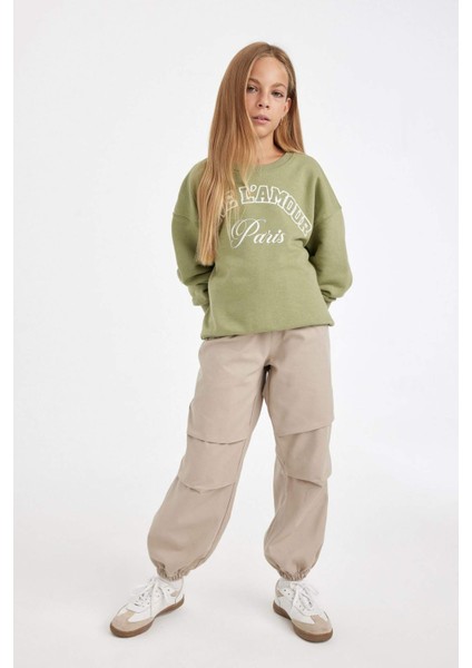 Kız Çocuk Beli ve Paçası Lastikli Cepli Pamuklu Paraşüt Pantolon C8776A824AU