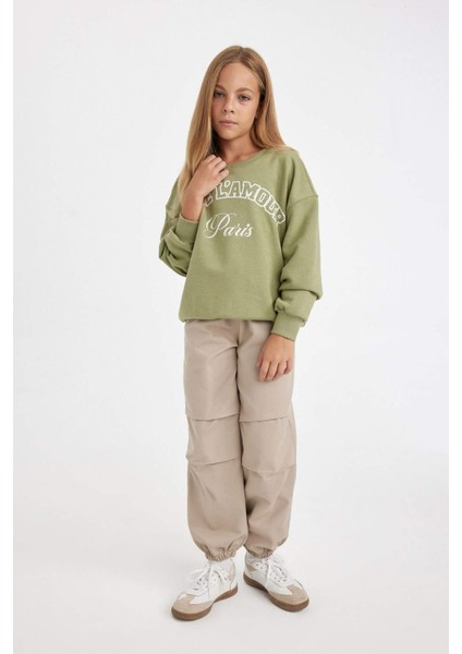 Kız Çocuk Beli ve Paçası Lastikli Cepli Pamuklu Paraşüt Pantolon C8776A824AU