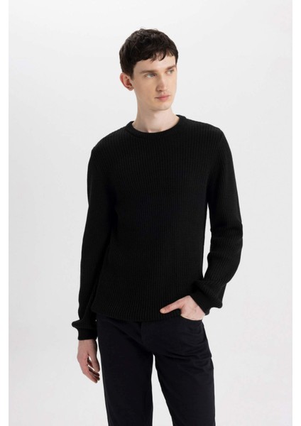 Standart Fit Normal Kesim Bisiklet Yaka Dokulu Triko Kazak C8814AX24WN