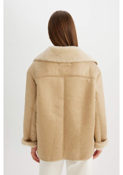 Relax Fit Süet Mont Kruvaze Yaka Düğmeli Mevsimlik Pelüş Astarlı C6655AX24WN