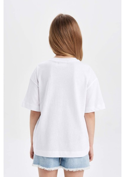 Kız Çocuk Baskılı Oversize Geniş Kalıp Kısa Kollu Tişört C5948A824HS