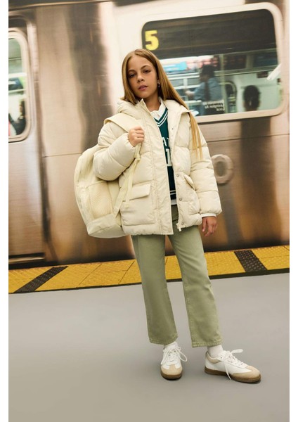 Kız Çocuk Straight Fit Düz Geniş Bol Paça Cepli Pamuklu Pantolon C7472A824AU