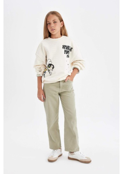 Kız Çocuk Straight Fit Düz Geniş Bol Paça Cepli Pamuklu Pantolon C7472A824AU