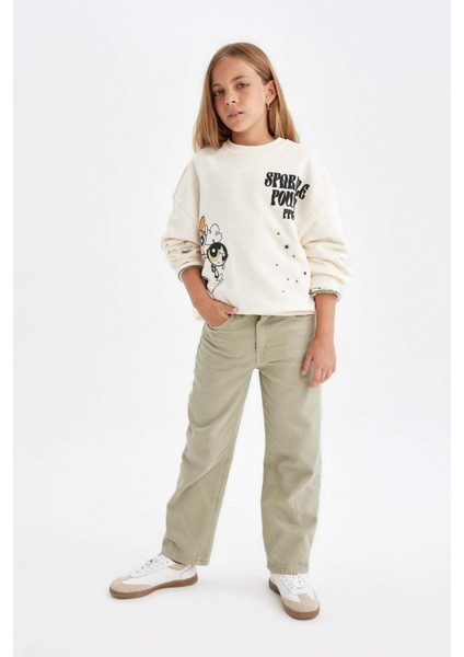 Kız Çocuk Straight Fit Düz Geniş Bol Paça Cepli Pamuklu Pantolon C7472A824AU